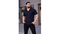 Erkek Waffle Kumaş Kısa Kollu Düğmeli Açık Yaka Regular Fit Gömlek - Lacivert Erkek Waffle Kumaş Kısa Kollu Düğmeli Açık Yaka Regular Fit Gömlek - Lacivert