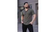 Erkek Waffle Kumaş Kısa Kollu Düğmeli Açık Yaka Regular Fit Gömlek - Haki Erkek Waffle Kumaş Kısa Kollu Düğmeli Açık Yaka Regular Fit Gömlek - Haki