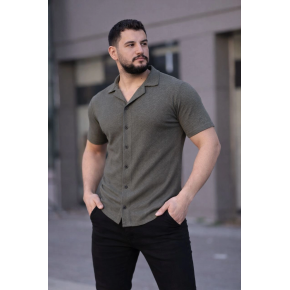Erkek Waffle Kumaş Kısa Kollu Düğmeli Açık Yaka Regular Fit Gömlek - Haki