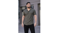 Erkek Waffle Kumaş Kısa Kollu Düğmeli Açık Yaka Regular Fit Gömlek - Haki Erkek Waffle Kumaş Kısa Kollu Düğmeli Açık Yaka Regular Fit Gömlek - Haki