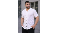 Erkek Waffle Kumaş Kısa Kollu Düğmeli Açık Yaka Regular Fit Gömlek - Beyaz Erkek Waffle Kumaş Kısa Kollu Düğmeli Açık Yaka Regular Fit Gömlek - Beyaz