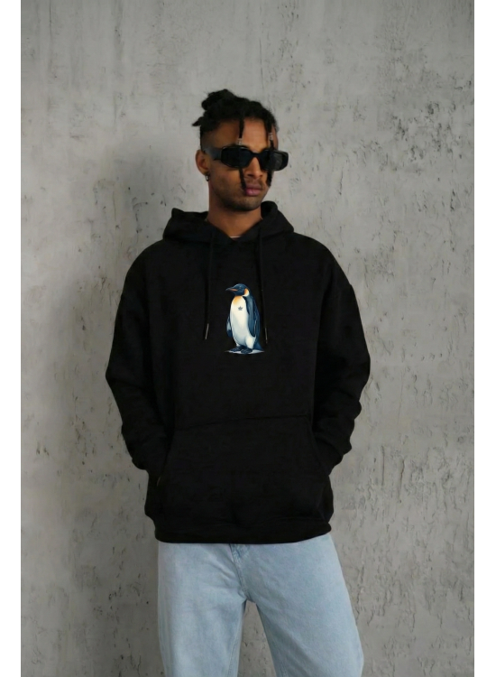 Erkek Survivor Penguin Baskılı 3 İplik Pamuklu Kapüşonlu Sweatshirt Hoodie Siyah Erkek Survivor Penguin Baskılı 3 İplik Pamuklu Kapüşonlu Sweatshirt Hoodie Siyah