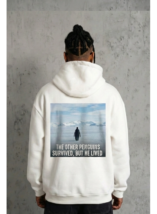 Erkek Survivor Penguin Baskılı 3 İplik Pamuklu Kapüşonlu Sweatshirt Hoodie Beyaz Erkek Survivor Penguin Baskılı 3 İplik Pamuklu Kapüşonlu Sweatshirt Hoodie Beyaz