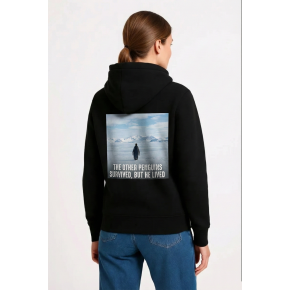 Kadın 3 İplik Pamuklu Kapüşonlu Hoodie Sweatshirt Survivor Penguen Baskılı - Siyah
