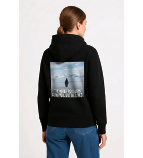 Kadın 3 İplik Pamuklu Kapüşonlu Hoodie Sweatshirt Survivor Penguen Baskılı - Siyah