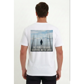 Erkek T-Shirt Penguen Baskılı Bisiklet Yaka Kısa kol yazlık Tişört - Beyaz