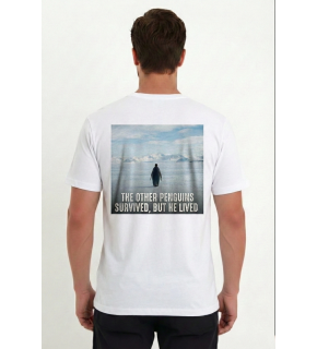 Erkek T-Shirt Penguen Baskılı Bisiklet Yaka Kısa kol yazlık Tişört - Beyaz