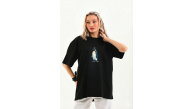 Kadın T-Shirt Penguen Baskılı Bisiklet Yaka Kısa kol yazlık Tişört - Siyah Kadın T-Shirt Penguen Baskılı Bisiklet Yaka Kısa kol yazlık Tişört - Siyah