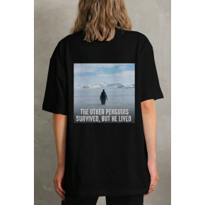 Kadın T-Shirt Penguen Baskılı Bisiklet Yaka Kısa kol yazlık Tişört - Siyah