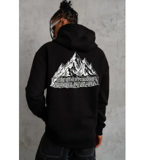 Erkek Nihilist Penguen Baskılı 3 İplik Pamuklu Kapüşonlu Sweatshirt Hoodie Siyah