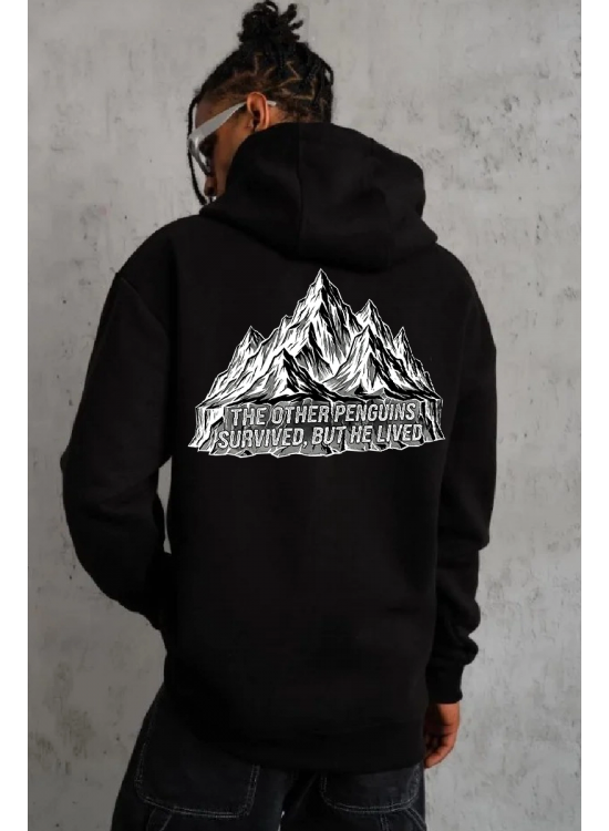Erkek Nihilist Penguen Baskılı 3 İplik Pamuklu Kapüşonlu Sweatshirt Hoodie Siyah Erkek Nihilist Penguen Baskılı 3 İplik Pamuklu Kapüşonlu Sweatshirt Hoodie Siyah
