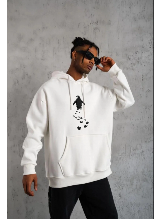 Erkek Nihilist Penguen Baskılı 3 İplik Pamuklu Kapüşonlu Sweatshirt Hoodie Beyaz Erkek Nihilist Penguen Baskılı 3 İplik Pamuklu Kapüşonlu Sweatshirt Hoodie Beyaz