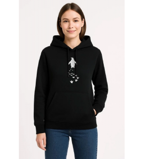 Kadın 3 İplik Pamuklu Kapüşonlu Hoodie Sweatshirt Nihilist Penguen Baskılı - Siyah