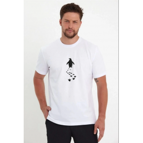 Erkek T-Shirt Nihilist Penguen Baskılı Bisiklet Yaka Kısa kol yazlık Tişört - Beyaz