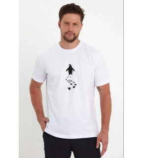 Erkek T-Shirt Nihilist Penguen Baskılı Bisiklet Yaka Kısa kol yazlık Tişört - Beyaz