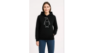 Kadın 3 İplik Pamuklu Kapüşonlu Hoodie Sweatshirt Nihilist Penguen Baskılı - Siyah