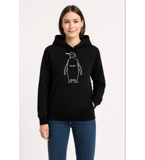 Kadın 3 İplik Pamuklu Kapüşonlu Hoodie Sweatshirt Nihilist Penguen Baskılı - Siyah