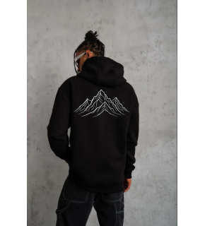 Erkek Nihilist Penguen Baskılı 3 İplik Pamuklu Kapüşonlu Sweatshirt Hoodie Siyah