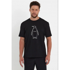 Erkek T-Shirt Nihilist Penguen Baskılı Bisiklet Yaka Kısa kol yazlık Tişört - Siyah