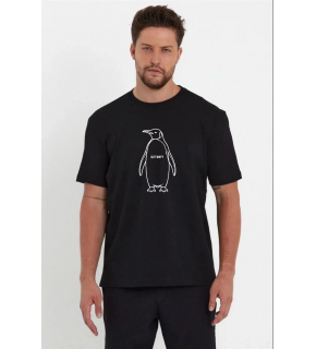Erkek T-Shirt Nihilist Penguen Baskılı Bisiklet Yaka Kısa kol yazlık Tişört - Siyah