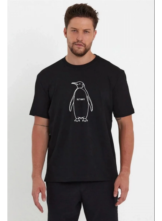 Erkek T-Shirt Nihilist Penguen Baskılı Bisiklet Yaka Kısa kol yazlık Tişört - Siyah Erkek T-Shirt Nihilist Penguen Baskılı Bisiklet Yaka Kısa kol yazlık Tişört - Siyah