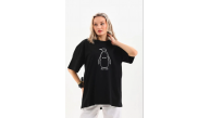Kadın T-Shirt Nihilist Penguen Baskılı Bisiklet Yaka Kısa kol yazlık Tişört - Siyah Kadın T-Shirt Nihilist Penguen Baskılı Bisiklet Yaka Kısa kol yazlık Tişört - Siyah
