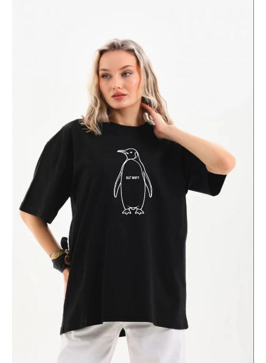 Kadın T-Shirt Nihilist Penguen Baskılı Bisiklet Yaka Kısa kol yazlık Tişört - Siyah Kadın T-Shirt Nihilist Penguen Baskılı Bisiklet Yaka Kısa kol yazlık Tişört - Siyah