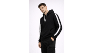 Erkek Şeritli Kapüşonlu Sweatshirt Oversize 3 iplik Pamuklu Hoodie - Siyah Erkek Şeritli Kapüşonlu Sweatshirt Oversize 3 iplik Pamuklu Hoodie - Siyah