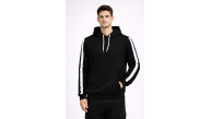 Erkek Şeritli Kapüşonlu Sweatshirt Oversize 3 iplik Pamuklu Hoodie - Siyah Erkek Şeritli Kapüşonlu Sweatshirt Oversize 3 iplik Pamuklu Hoodie - Siyah