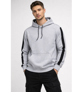 Erkek Şeritli Kapüşonlu Oversize Sweatshirt 3 iplik Pamuklu hoodie - Beyaz