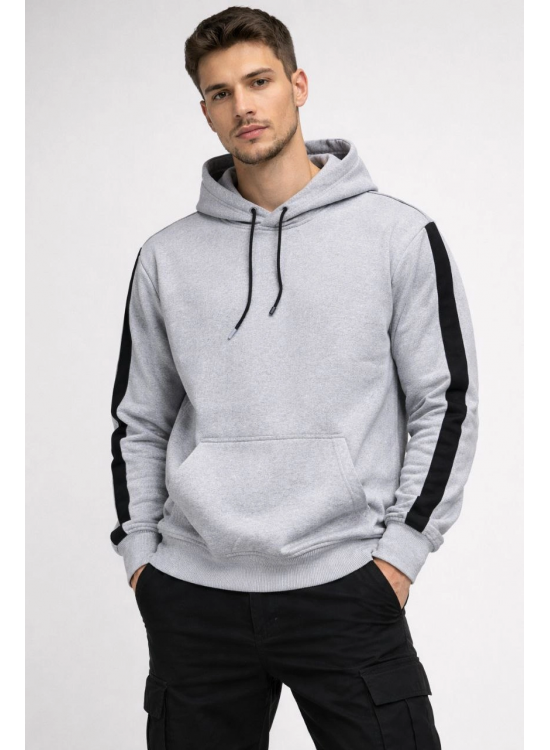 Erkek Şeritli Kapüşonlu Oversize Sweatshirt 3 iplik Pamuklu hoodie - Beyaz Erkek Şeritli Kapüşonlu Oversize Sweatshirt 3 iplik Pamuklu hoodie - Beyaz