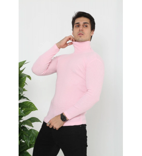 Erkek Fitilli Kaşkorse Kumaş Boğazlı Full Likralı Slimfit Body - Toz Pembe