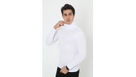 Erkek Fitilli Kaşkorse Kumaş Boğazlı Full Likralı Slimfit Body - Beyaz