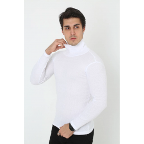 Erkek Fitilli Kaşkorse Kumaş Boğazlı Full Likralı Slimfit Body - Beyaz