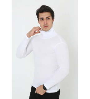 Erkek Fitilli Kaşkorse Kumaş Boğazlı Full Likralı Slimfit Body - Beyaz