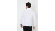 Erkek Fitilli Kaşkorse Kumaş Boğazlı Full Likralı Slimfit Body - Beyaz