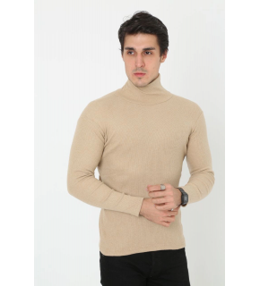 Erkek Fitilli Kaşkorse Kumaş Boğazlı Full Likralı Slimfit Body - Bej