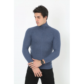 Erkek Fitilli Kaşkorse Kumaş Boğazlı Full Likralı Slimfit Body - İndigo