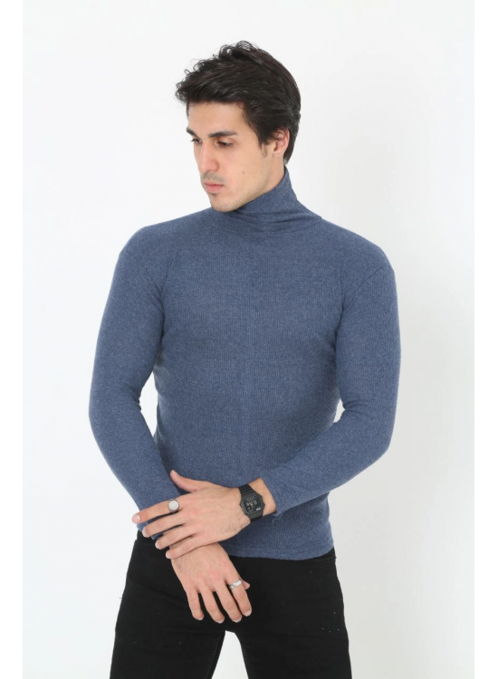 Erkek Fitilli Kaşkorse Kumaş Boğazlı Full Likralı Slimfit Body - İndigo