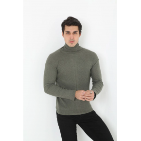 Erkek Fitilli Kaşkorse Kumaş Boğazlı Full Likralı Slimfit Body - Haki