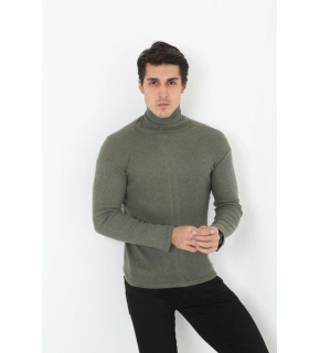 Erkek Fitilli Kaşkorse Kumaş Boğazlı Full Likralı Slimfit Body - Haki