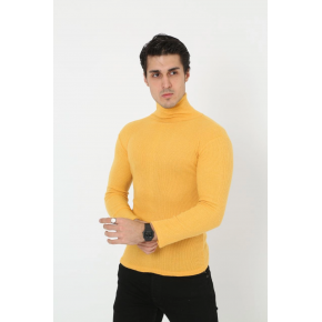 Erkek Fitilli Kaşkorse Kumaş Boğazlı Full Likralı Slimfit Body - Sarı