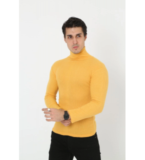 Erkek Fitilli Kaşkorse Kumaş Boğazlı Full Likralı Slimfit Body - Sarı