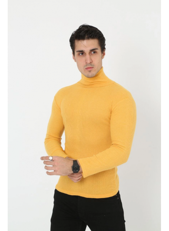 Erkek Fitilli Kaşkorse Kumaş Boğazlı Full Likralı Slimfit Body - Sarı Erkek Fitilli Kaşkorse Kumaş Boğazlı Full Likralı Slimfit Body - Sarı