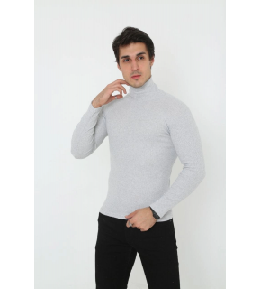 Erkek Fitilli Kaşkorse Kumaş Boğazlı Full Likralı Slimfit Body - Gri