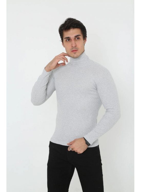 Erkek Fitilli Kaşkorse Kumaş Boğazlı Full Likralı Slimfit Body - Gri