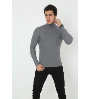 Erkek Fitilli Kaşkorse Kumaş Boğazlı Full Likralı Slimfit Body - Füme