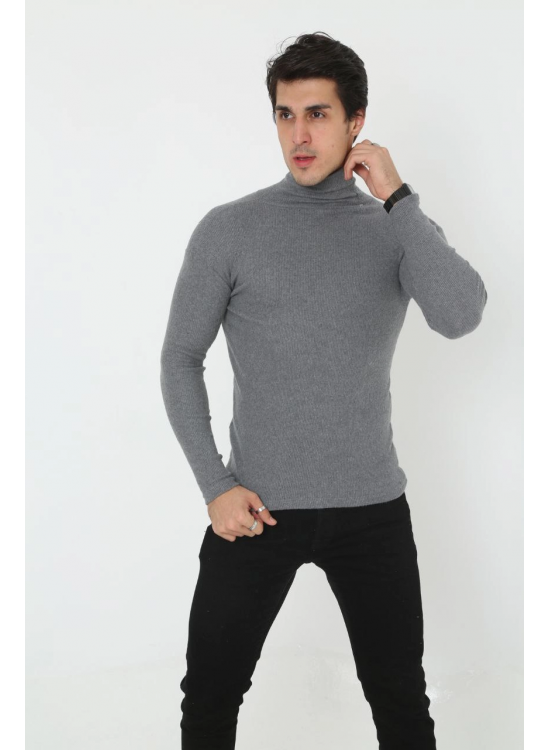 Erkek Fitilli Kaşkorse Kumaş Boğazlı Full Likralı Slimfit Body - Füme