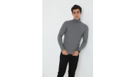 Erkek Fitilli Kaşkorse Kumaş Boğazlı Full Likralı Slimfit Body - Füme