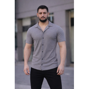 Erkek Waffle Dokuma Kumaş Açık Yakalı Düğmeli Gömlek 2’li Set Beyaz-Gri